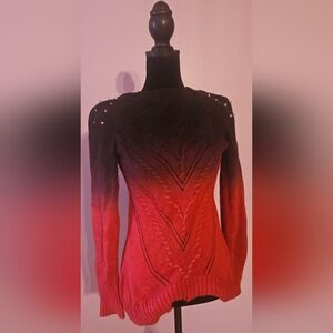 Purple To Red Gradient Wool Sweater With Studded Shoulders